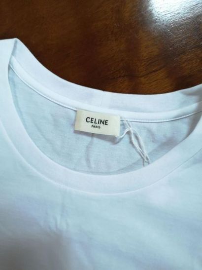 CELINE. T-shirt en coton blanc, broderie...