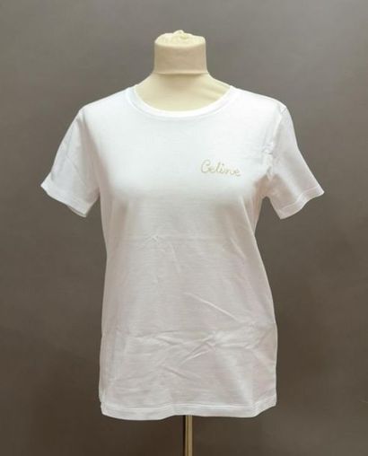 CELINE. T-shirt en coton blanc, broderie...