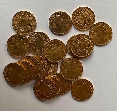 20 monnaies en or: 20 F suisses dates di...