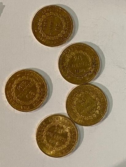 5 monnaies en or: 20 FF Génie