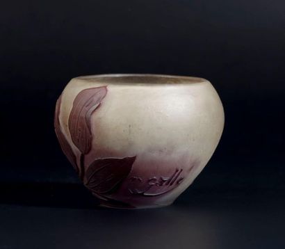 GALLE. Petit vase en verre, décor gravé de...