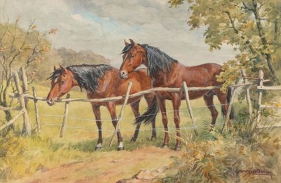 Jacques CARTIER (1907-2001)
Deux chevaux
Aquarelle....