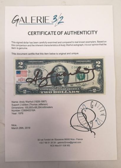 Andy WARHOL (1928-1987) 
2 Dollars Jefferson,...