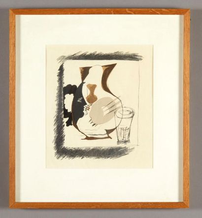 D'APRES GEORGE BRAQUE
Verre et pichet, lithographie,...