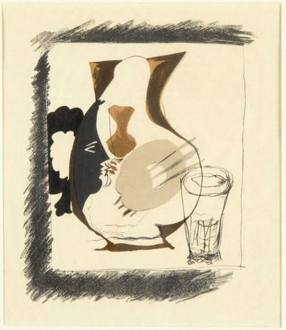 D'APRES GEORGE BRAQUE
Verre et pichet, lithographie,...