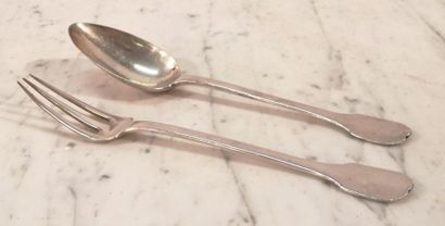 Couvert de service en argent uni. 229 g,...