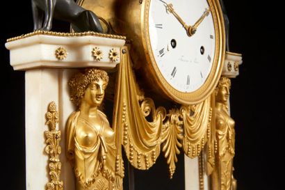 Grande pendule en forme de portique en bronze...