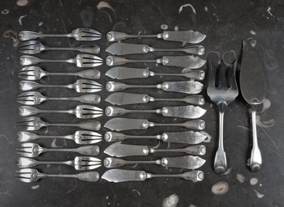 Ensemble de couverts à poisson en argent,...