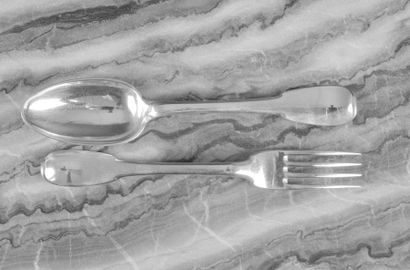 Couvert en argent uni plat. Nantes, 1740-41....