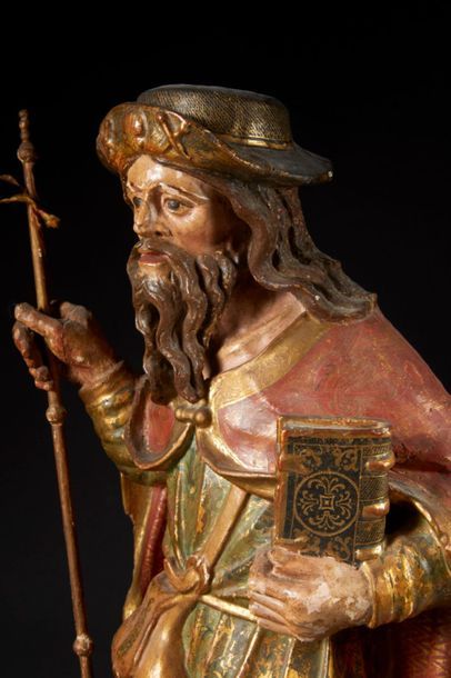 Saint Jacques en bois sculpté, polychromé...