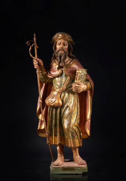 Saint Jacques en bois sculpté, polychromé...