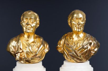 Deux bustes en bronze doré: Jean-Jacques...