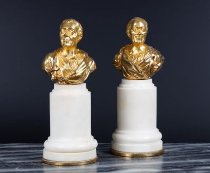 Deux bustes en bronze doré: Jean-Jacques...