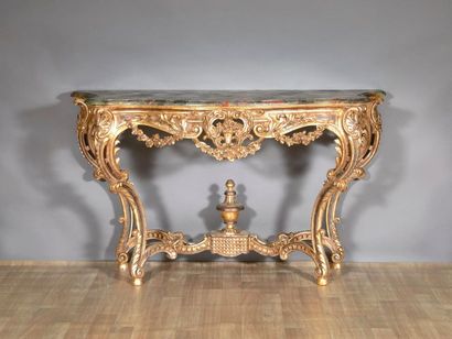 Grande console en bois peint, doré-argenté...
