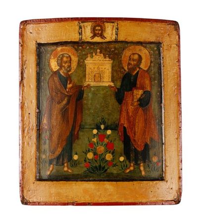 Icône: Les apôtres Pierre et Paul tenant...
