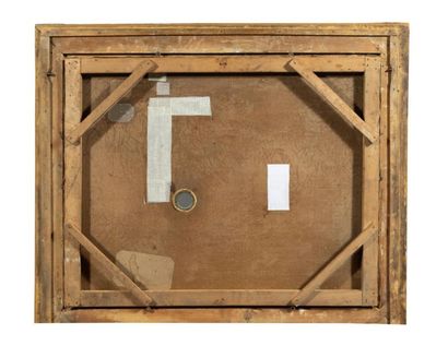 Tableau pendule: personnage devant un village,...