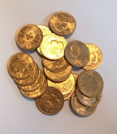 20 monnaies en or: 20 francs suisses