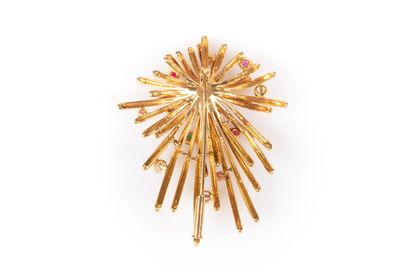 Broche gerbe en or sertie de pierres de couleurs...