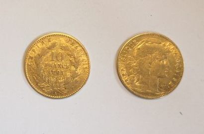 2 monnaies en or: 10 FF 1863 A et 1900