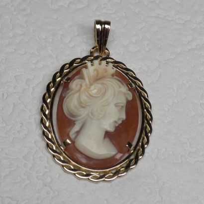 Pendentif en or serti d'un camée à profil...