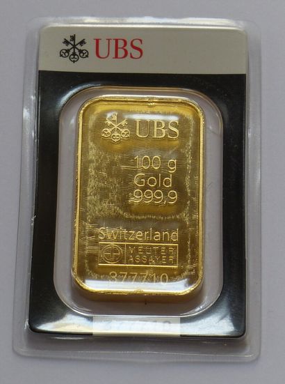 Lingotin en or marqué UBS 100g - Gold 999,9...