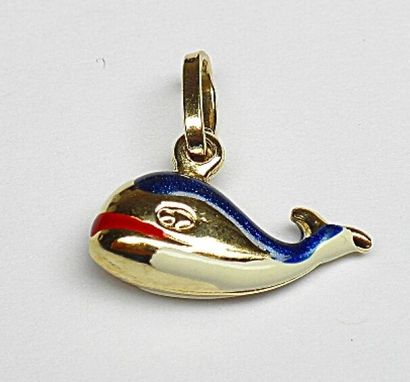 Pendentif dauphin or et laque de couleur...