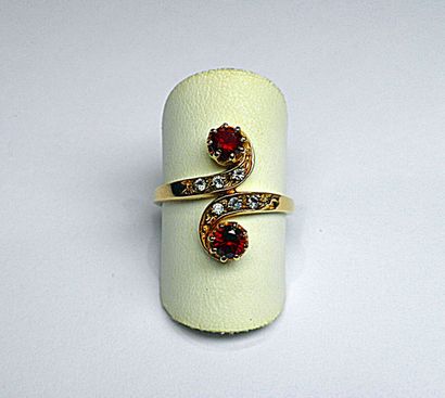Bague Toi et Moi en or jaune sertie de 2...