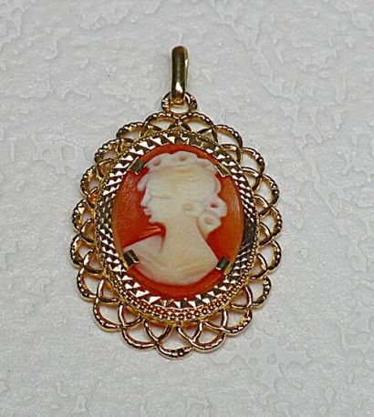 Pendentif en or centré d'un camée au profil...