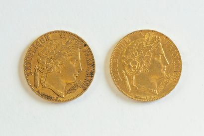 2 monnaies en or : 20 FF Cérès 1851