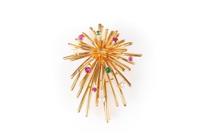 Broche gerbe en or sertie de pierres de couleurs...