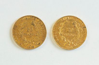 2 monnaies en or : 20 FF Cérès 1851