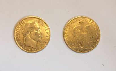 2 monnaies en or: 10 FF 1863 A et 1900