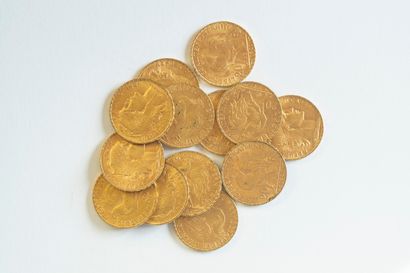 13 monnaies en or : 20 FF coq
