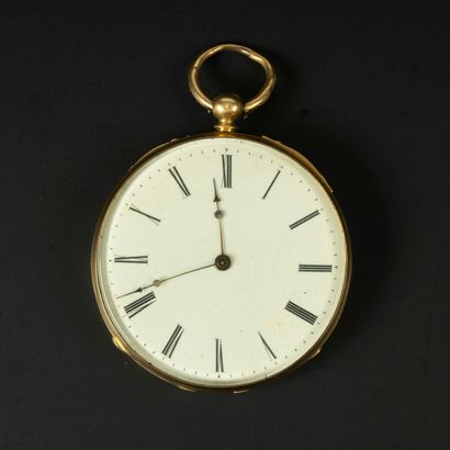 Montre de poche en or gravé d'une rosace,...