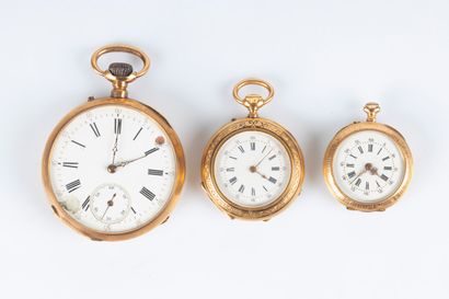 Montre de poche et 2 montre de col en or,...