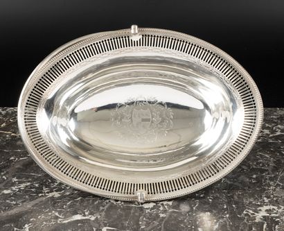 Grande corbeille à gâteaux ovale sur piédouche...