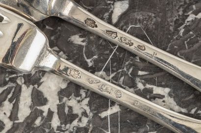 Couvert en argent uni plat. Nantes, 1740-41....