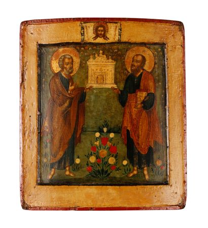 Icône: Les apôtres Pierre et Paul tenant...