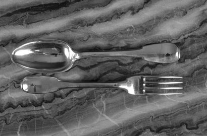 Couvert en argent uni plat. Nantes, 1740-41....