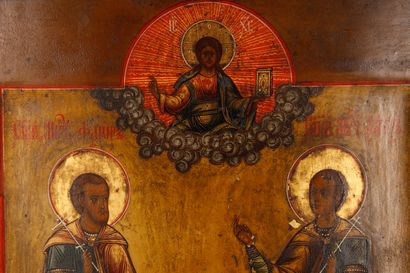 Icône: Deux saints martyrs avec le Christ...