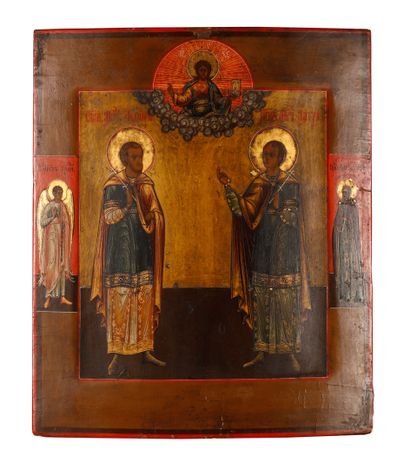 Icône: Deux saints martyrs avec le Christ...