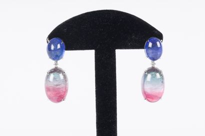 Paire de pendants d'oreilles ornés de tourmalines...