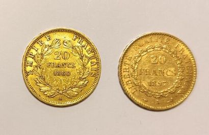 1 monnaie en or: 20 FF 1860 A et 1897 A