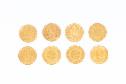 8 monnaies en or : 20 FF (1900, 2 x 1907,...