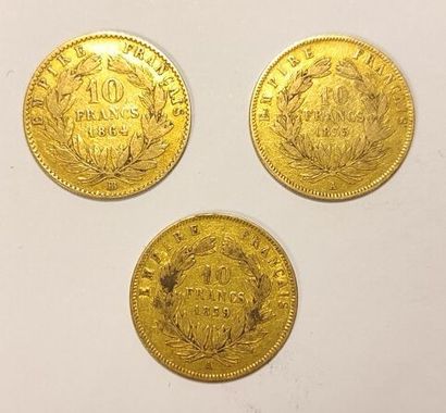 3 monnaies en or : 10 F (1855, 1856, 186...