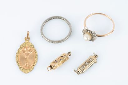 Ensemble de bijoux en or: alliance sertie...