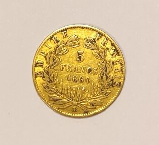 1 monnaie en or : 5 F Napoléon III tête nue...