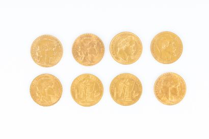 8 monnaies en or : 20 FF (1900, 2 x 1907,...