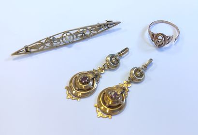 Ensemble de bijoux : broche barrette en or...