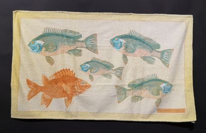 HERMES. Drap de plage en coton à décor de...